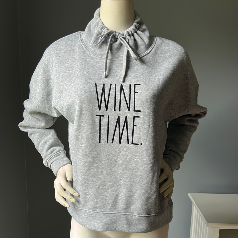 🍷 Rae Dunn Gray Women's Sweater with 'Wine Time' Print 🍷